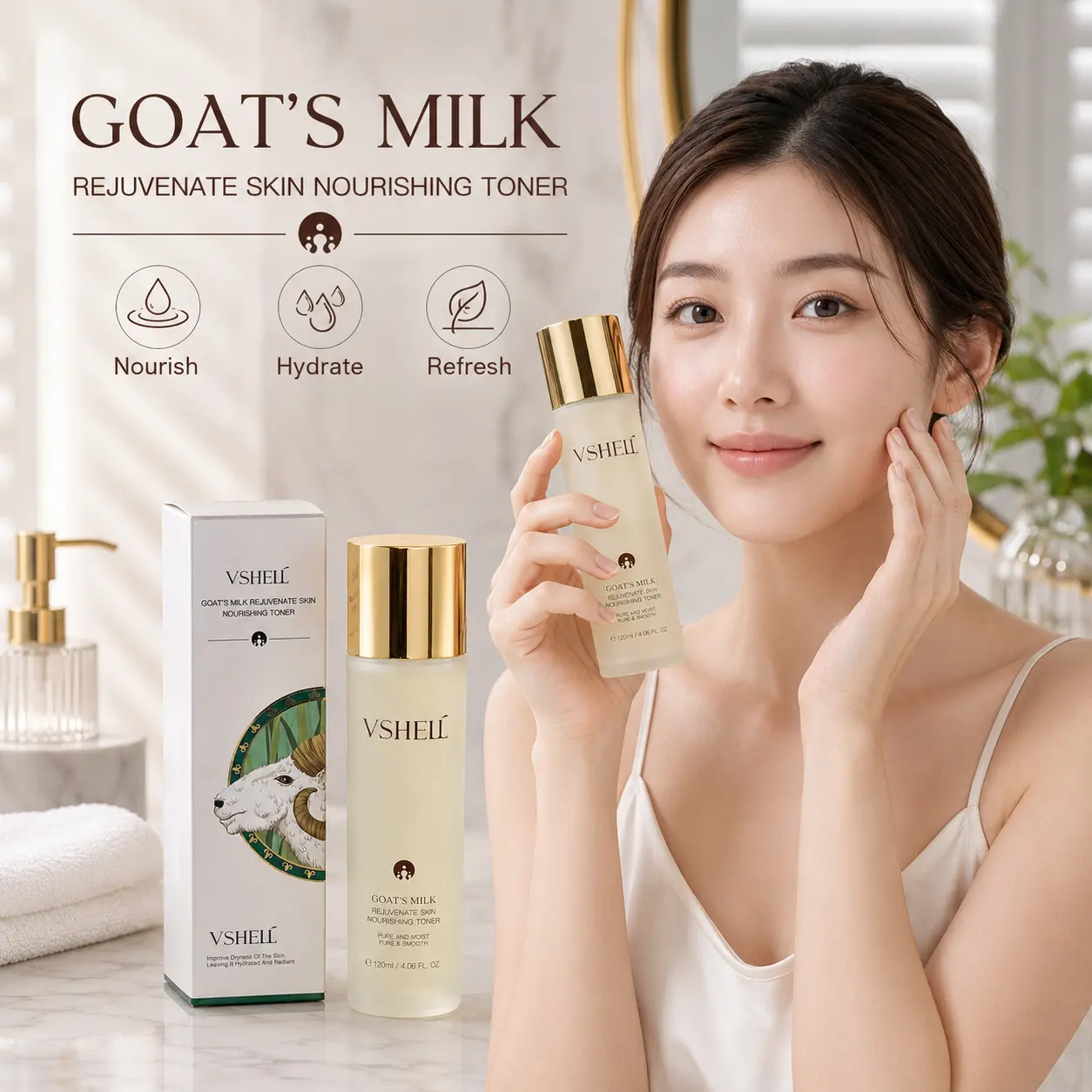 OEM ODM Vshell Vegan Moisturizing Face Toner 150ml Deep Hydrating Nourishing Liquid with Goat Milk Korean Skin Care