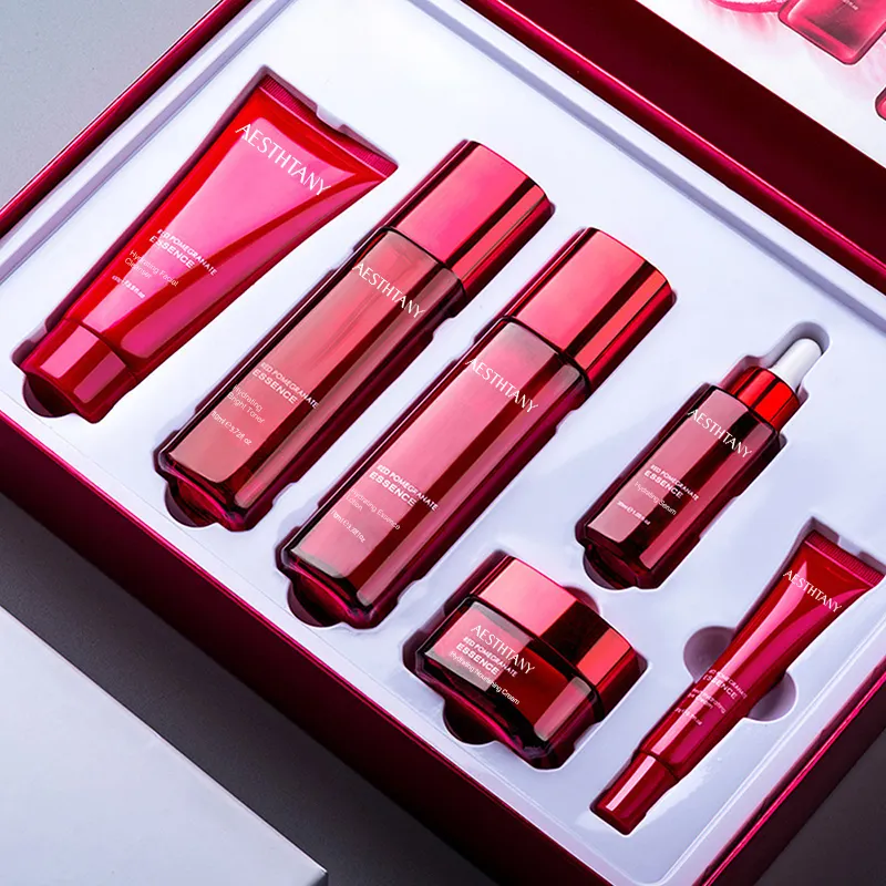 OEM 6-Piece Pomegranate Skincare Set Vegan Facial Care Kit Hydrating Firming Cleanser Serum for Skin Set Care Skin Care Set
