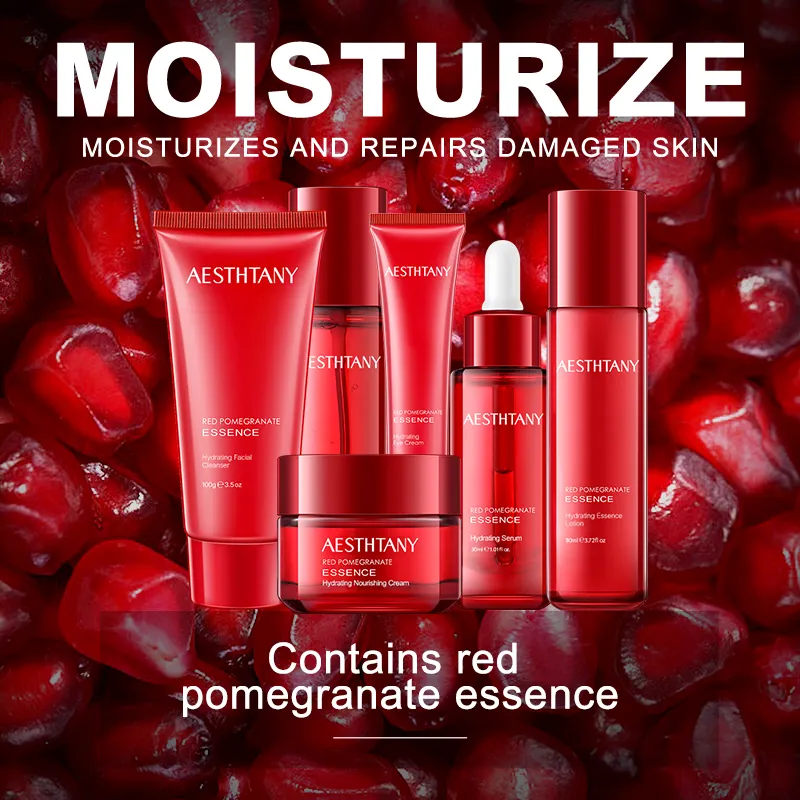 OEM 6-Piece Pomegranate Skincare Set Vegan Facial Care Kit Hydrating Firming Cleanser Serum for Skin Set Care Skin Care Set