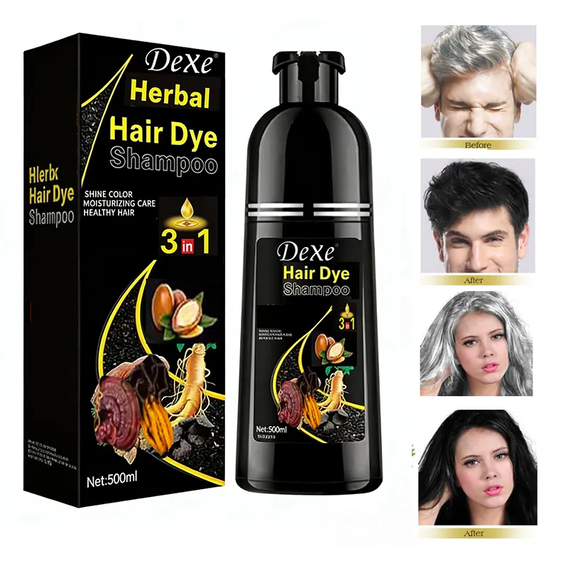 OEM Herbal 500ml 3-in-1 Paint Ginger Plant Ammonia-Free Permanent Natural Black Ginseng Dye Hair Color Cream Covers Gray Hair