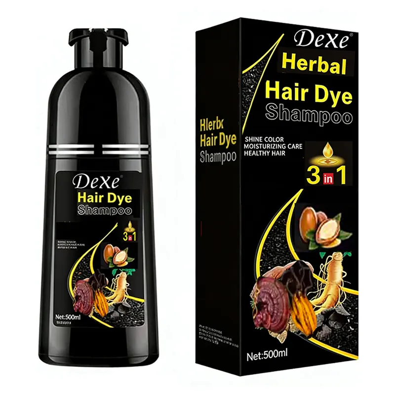 OEM Herbal 500ml 3-in-1 Paint Ginger Plant Ammonia-Free Permanent Natural Black Ginseng Dye Hair Color Cream Covers Gray Hair