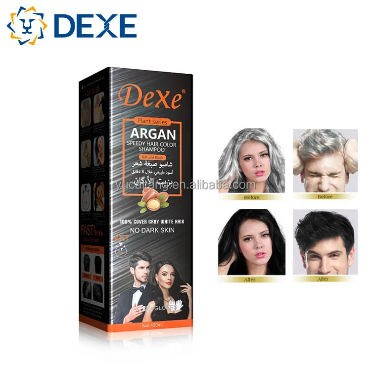 DEXE Cinema Speed Argan Oil Black Hair Color Shampoo Dye No Dark Skin 100% Cover Gray White Hair Original Factory Private Label