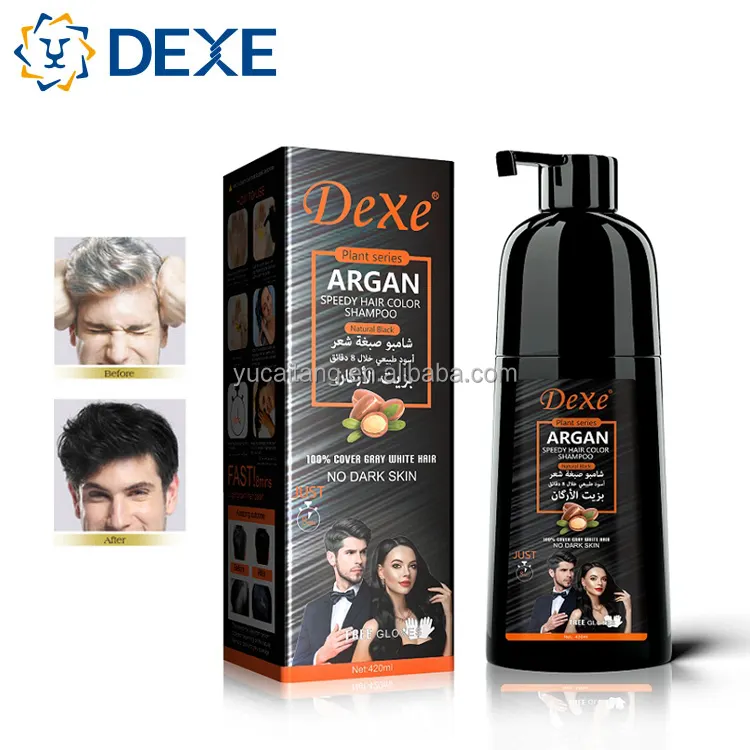 DEXE Cinema Speed Argan Oil Black Hair Color Shampoo Dye No Dark Skin 100% Cover Gray White Hair Original Factory Private Label