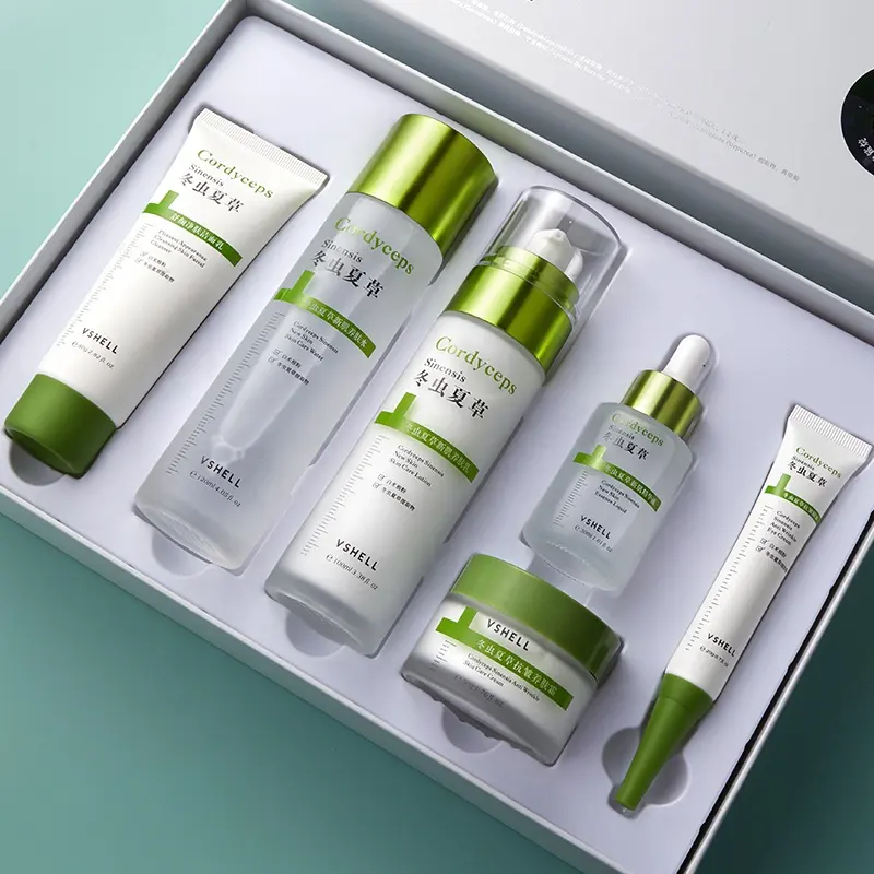 OEM Sale 6-Piece Korean Style Skincare Set with Cordyceps Sinensis & AHA for All Skin Types-Anti-Aging Facial Care Kit
