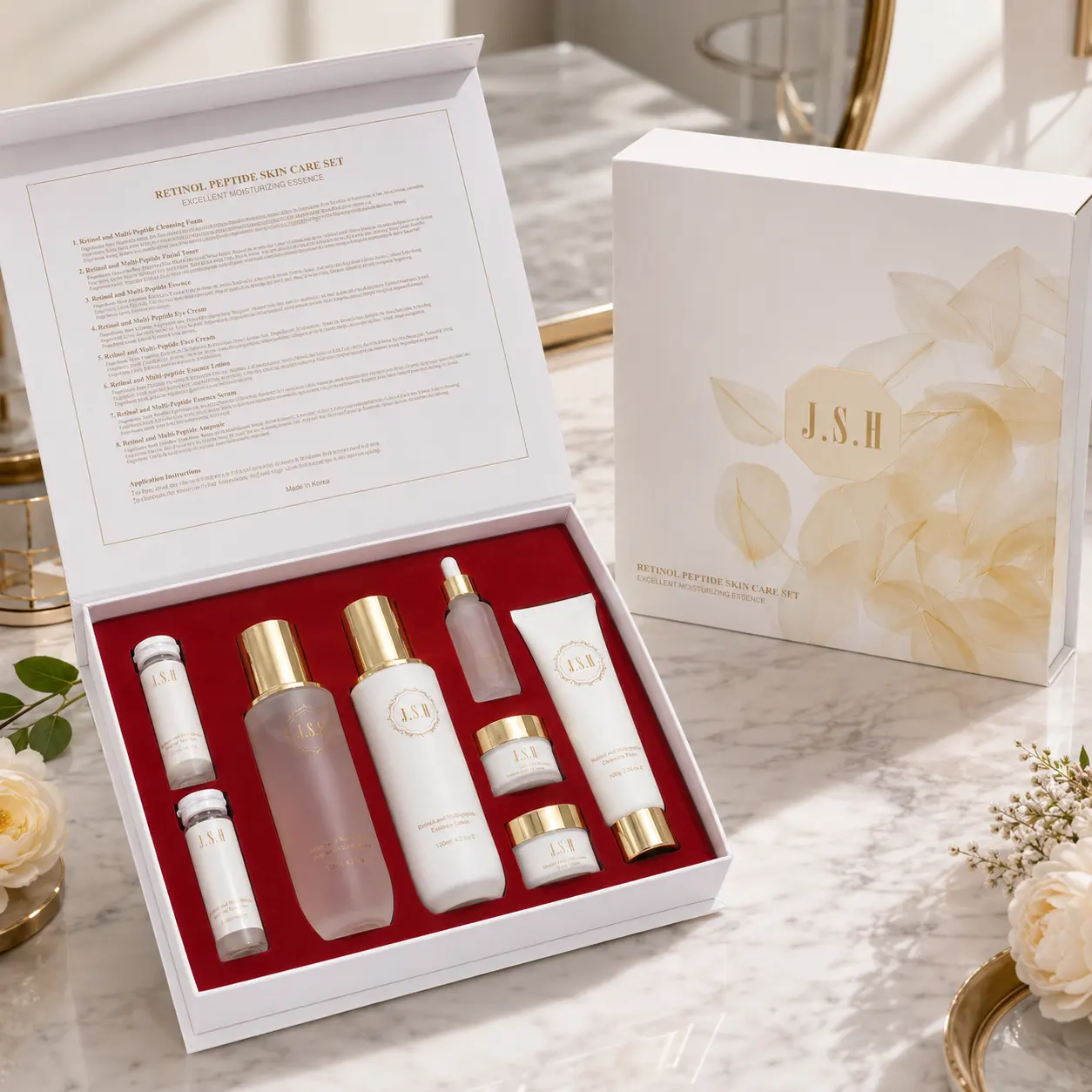 JSH Retinol Multi Peptides Vitamin C Korean Skincare 11-Piece Anti-Aging Hydration Luxury Face Cream Set Premium Beauty