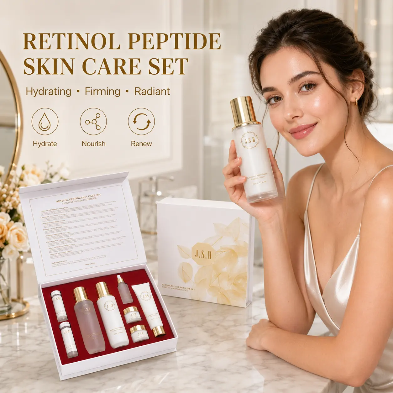 JSH Retinol Multi Peptides Vitamin C Korean Skincare 11-Piece Anti-Aging Hydration Luxury Face Cream Set Premium Beauty