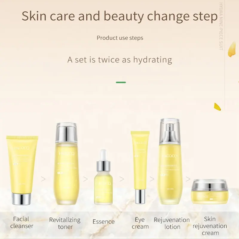 Wholesale 8-Piece Natural Herbal Skin Care Set Luxurious Calendula Face Cream Lotion Toner Serum Eye Cream Face Wash Boxed Kit