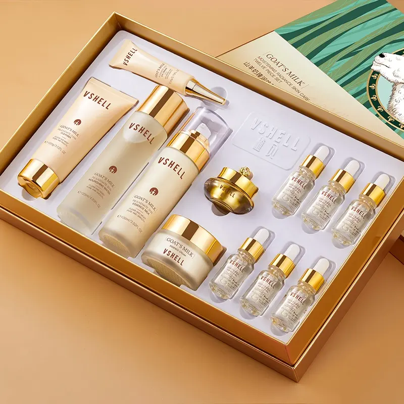 OEM in Stock Goat Milk Skincare 12 Pcs Anti-Aging Moisturizing Revitalizing Skin for Home Beauty Salon Luxury Skin Care