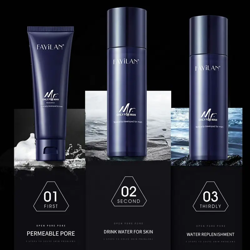 OEM Skin Care Set for Male W/ Toner Facial Lotion Face Wash Hydrating Water Oil Balance 3-Step Routine Mens Facial Skincare Kit