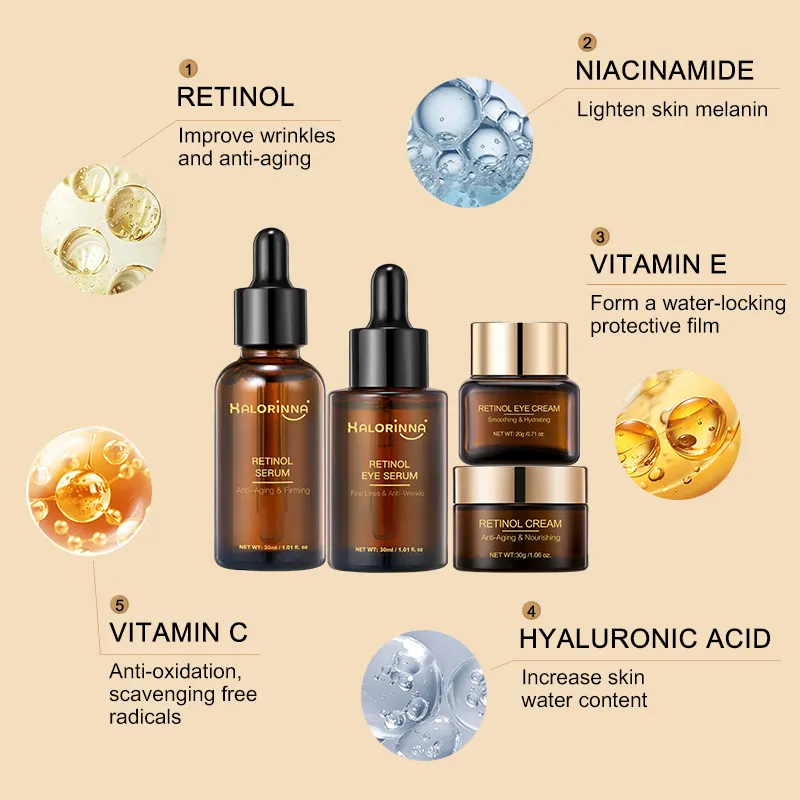HALORINNA Retinol Daily Skin Care Travel Set Korean Luxury Hydration Glow Portable OEM Custom