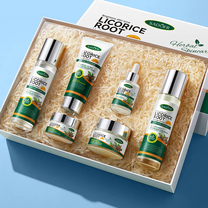 OEM SADOER Korean Skincare Licorice Root Amino Acids Brightening Set Wholesale Natural Vitamin C Whiten Nourish Adult Face Care