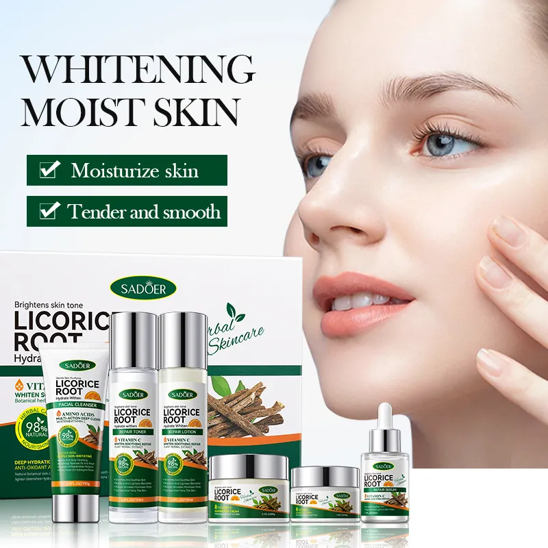 OEM SADOER Korean Skincare Licorice Root Amino Acids Brightening Set Wholesale Natural Vitamin C Whiten Nourish Adult Face Care