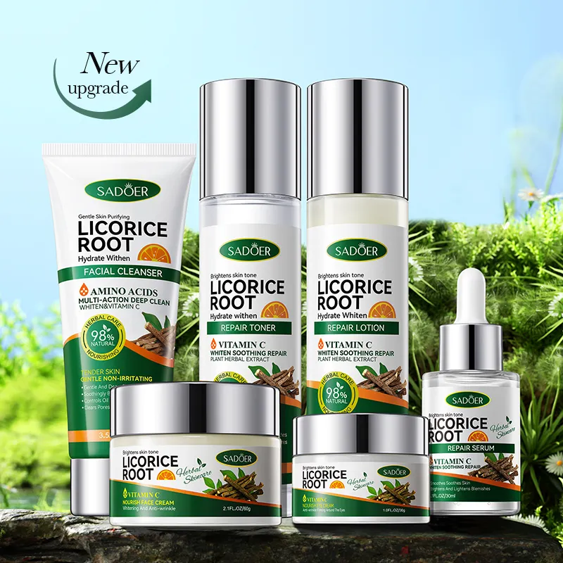 OEM SADOER Korean Skincare Licorice Root Amino Acids Brightening Set Wholesale Natural Vitamin C Whiten Nourish Adult Face Care