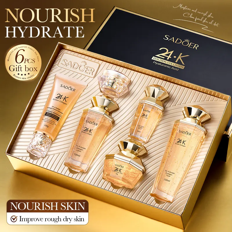 OEM/ODM SADOER 24K Gold Collagen Protein 6PCS Soothing & Set Repairing Skin Barrier Facial Care Kit for Sensitive Skin