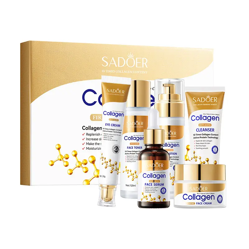 OEM SADOER Best Seller Wholesale Collagen Skincare Kit Women Luxury Whitening and Brightening Skin Care Set for All Skin Types