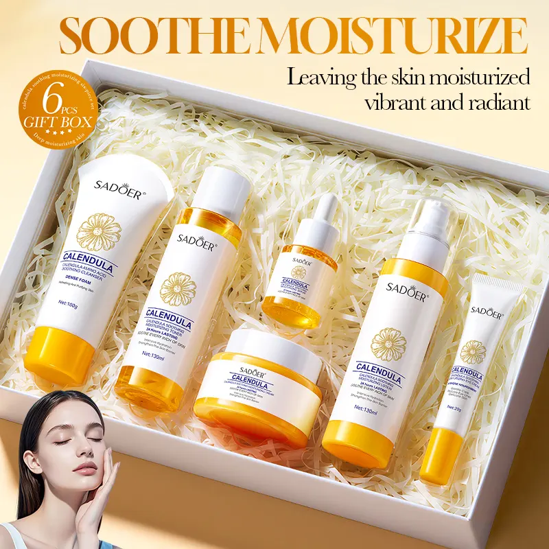 Hot Selling SADOER Korean Calendula 6PCS Skin Care Set Wholesale Hydrating Soothing Facial Treatment Gift Box for All Skin Types
