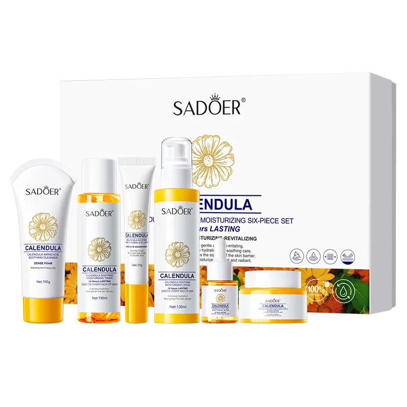Hot Selling SADOER Korean Calendula 6PCS Skin Care Set Wholesale Hydrating Soothing Facial Treatment Gift Box for All Skin Types
