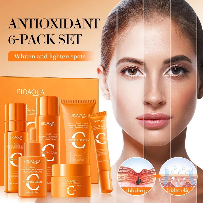 OEM BIOAQUA Private Label Natural Vitamin C Whitening Six-piece Set Antioxidant Moisturizing Face Skin Care Set for Women