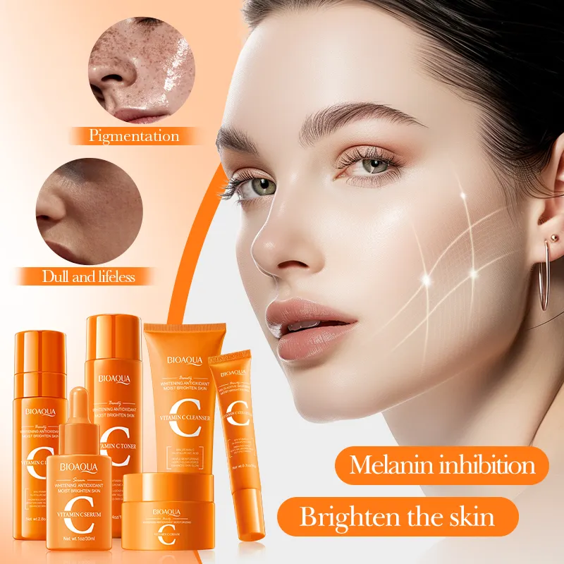 OEM BIOAQUA Private Label Natural Vitamin C Whitening Six-piece Set Antioxidant Moisturizing Face Skin Care Set for Women