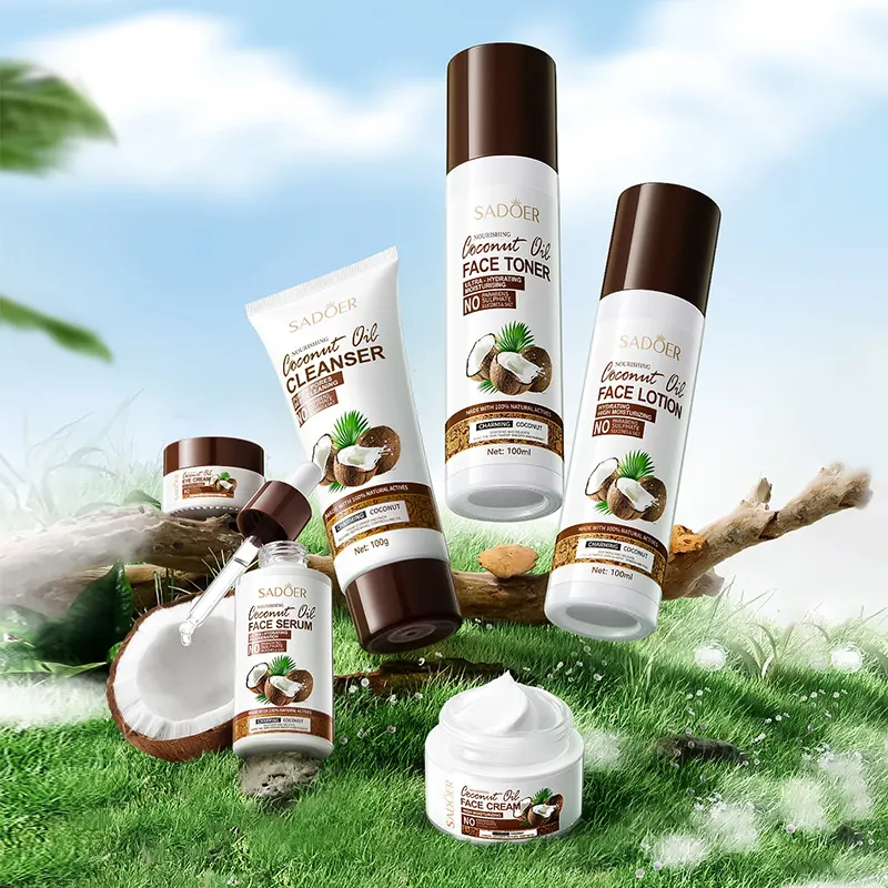 OEM Private Label SADOER Coconut Oil Moisturizing Nourishing Skincare Kit Natural Korean Cosmetics 6PCS Skin Care Set for Women