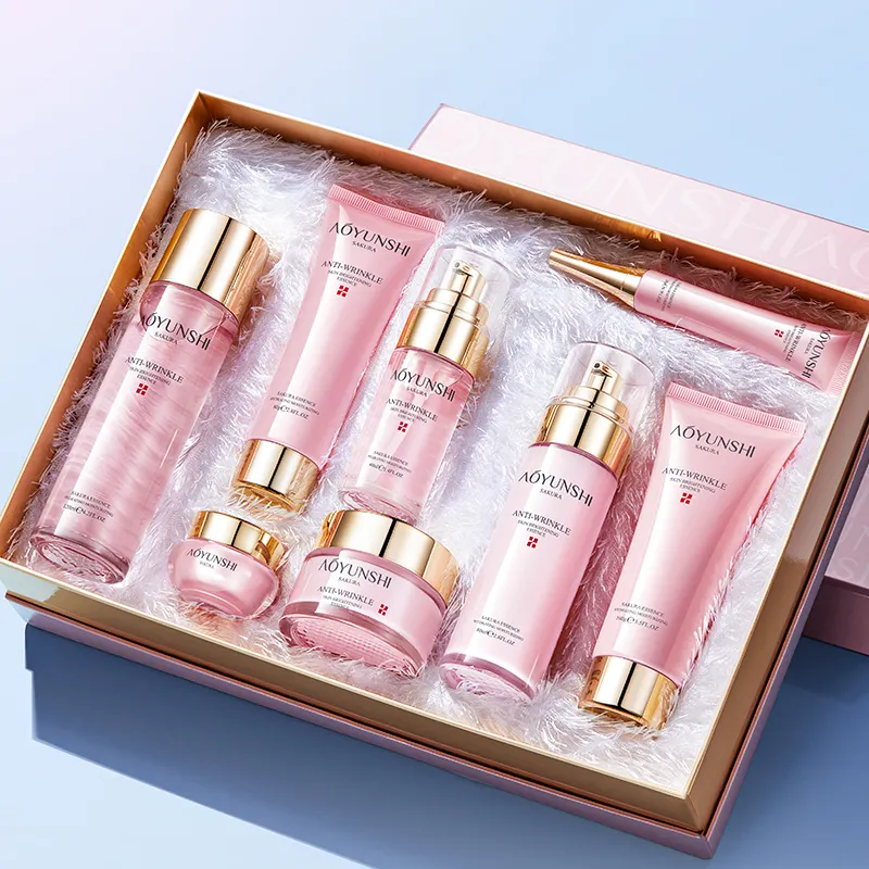 OEM Private Label AOYUNSHI NaturalSakura Anti Wrinkle Moisturizing 8-piece Set Collagen Whitening Hydrating Face Skin Care Set