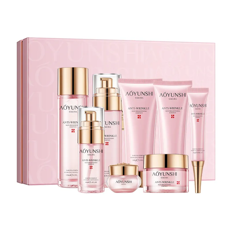 OEM Private Label AOYUNSHI NaturalSakura Anti Wrinkle Moisturizing 8-piece Set Collagen Whitening Hydrating Face Skin Care Set