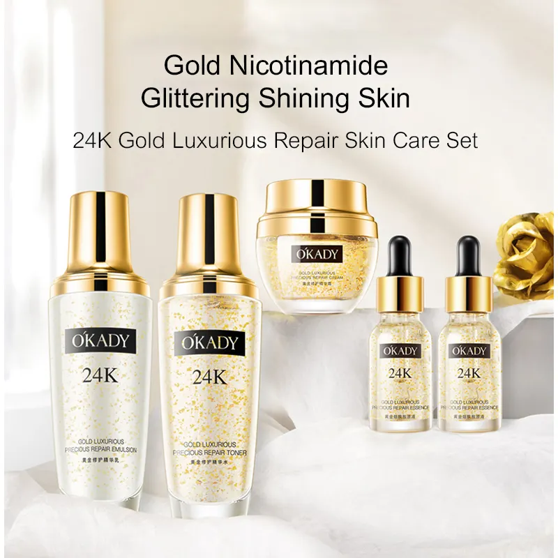 24k Gold & Ceramide Hyaluronic Acid Witch Hazel Daily Light Luxury 5-Piece Whitening Moisturizing Hydrating Skin Care Set