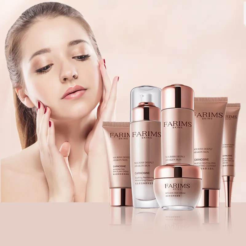6pcs OEM Luxury Organic Herbal Carnosine Anti-Wrinkle Moisturizing Face Skin Care Set for Women Adults Private Label