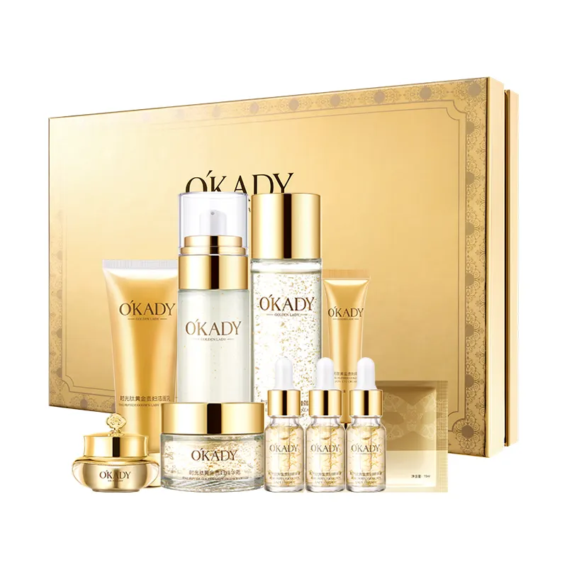 Private Label Anti Aging and Wrinkles Repairing Glow Brightening Time Peptide Golden Laydy 10-pieces Set for Daily Skincare SPA