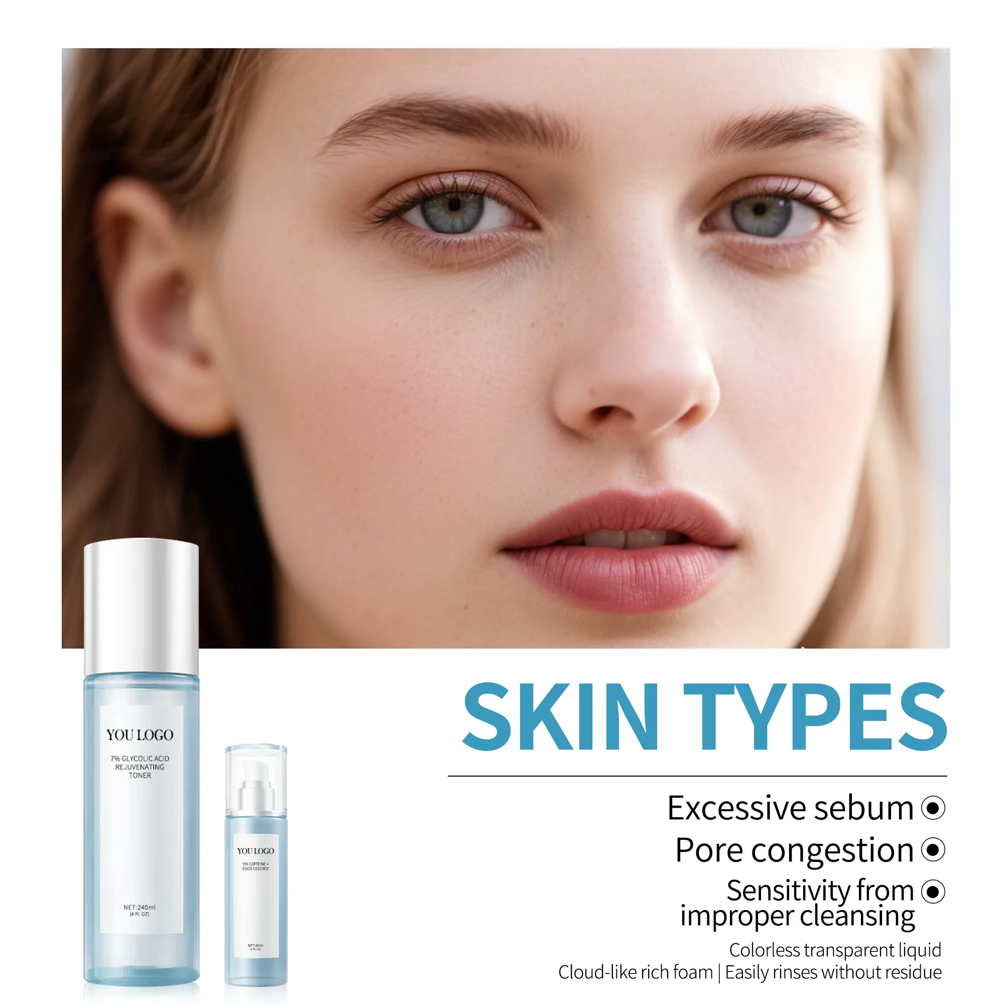 Custom Dual-Product Unisex Adults Skin Care Set Glycolic Acid Toner Caffeine Solution Targets Dead Skin Cells Dark Circles Skin