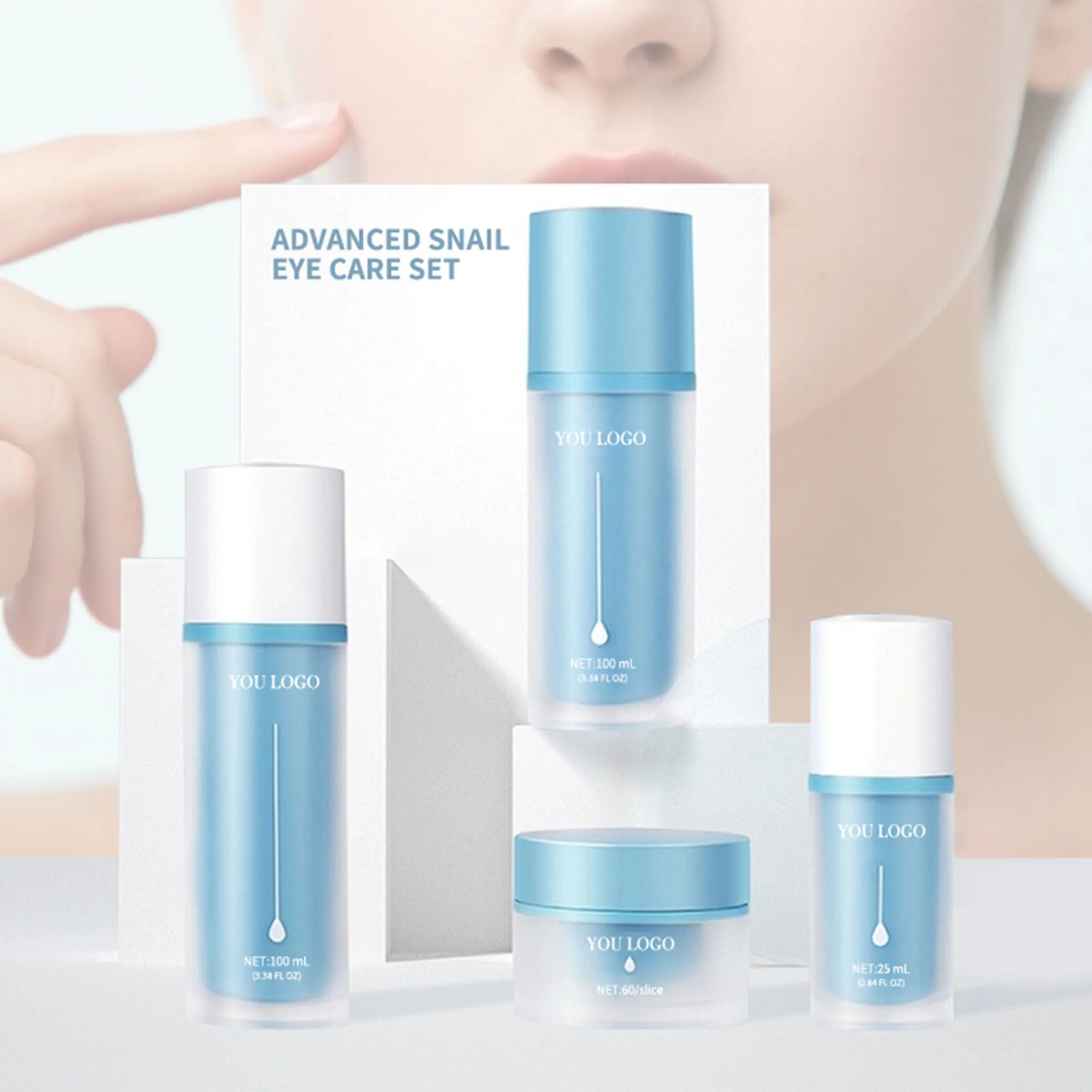 GMPC Factory Snail Eye Care Set Niacinamide Panthenol Hydrogel Patches Essence Cream Hyaluronic Acid Peptides MoCRA Ready