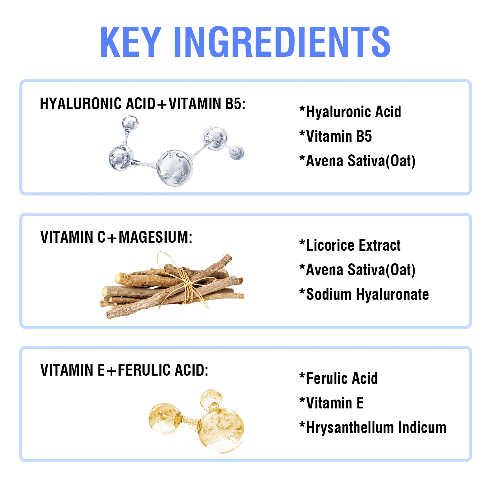 Skincare Face Serum Set Hyaluronic Acid Vitamin C Vitamin E Face Serum Brightening Hydrating Anti Aging Serum 3-pack for Face