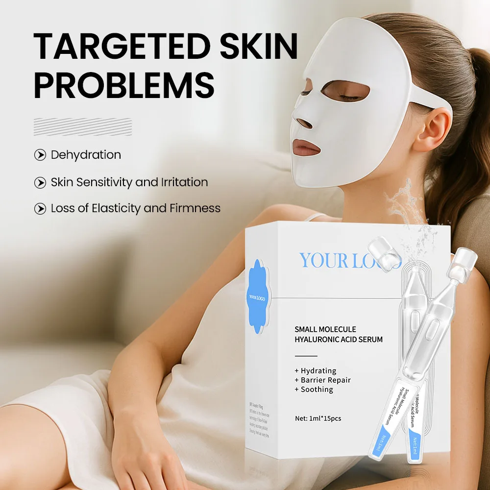 Private Label Small Molecule Hyaluronic Acid Serum for Face Fine Line Intense Hydration FDA Registered Manufacturer Box