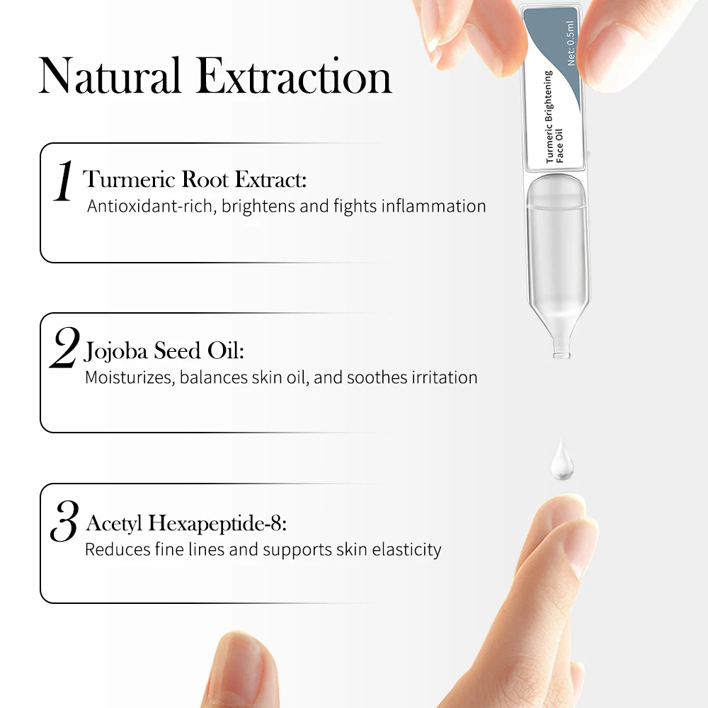 Turmeric Brightening Face Oil Glass Serun Vials for Dullness and Inflammation and Dryness Beauty Products Manufacturer