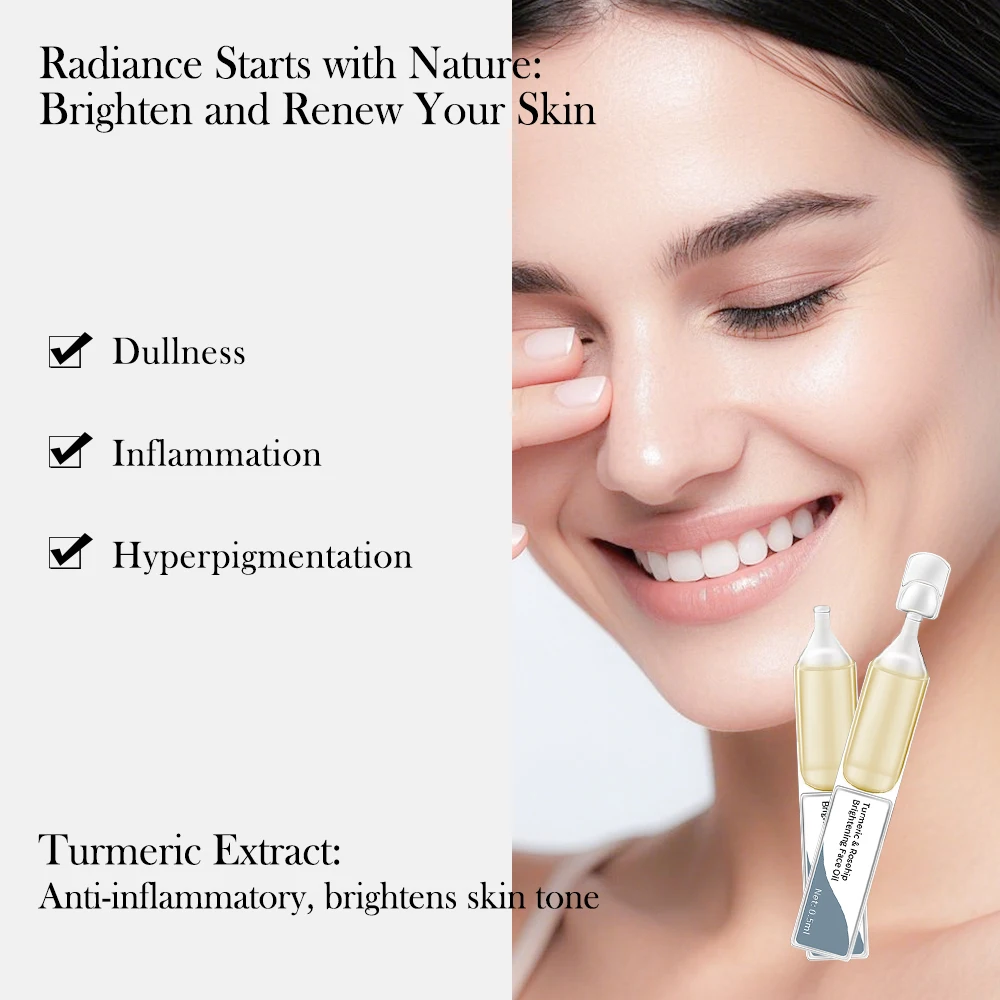 Turmeric & Rosehip Brightening Face Oil Serum Ampoules for Dullness and Inflammation and Hyperpigmentation