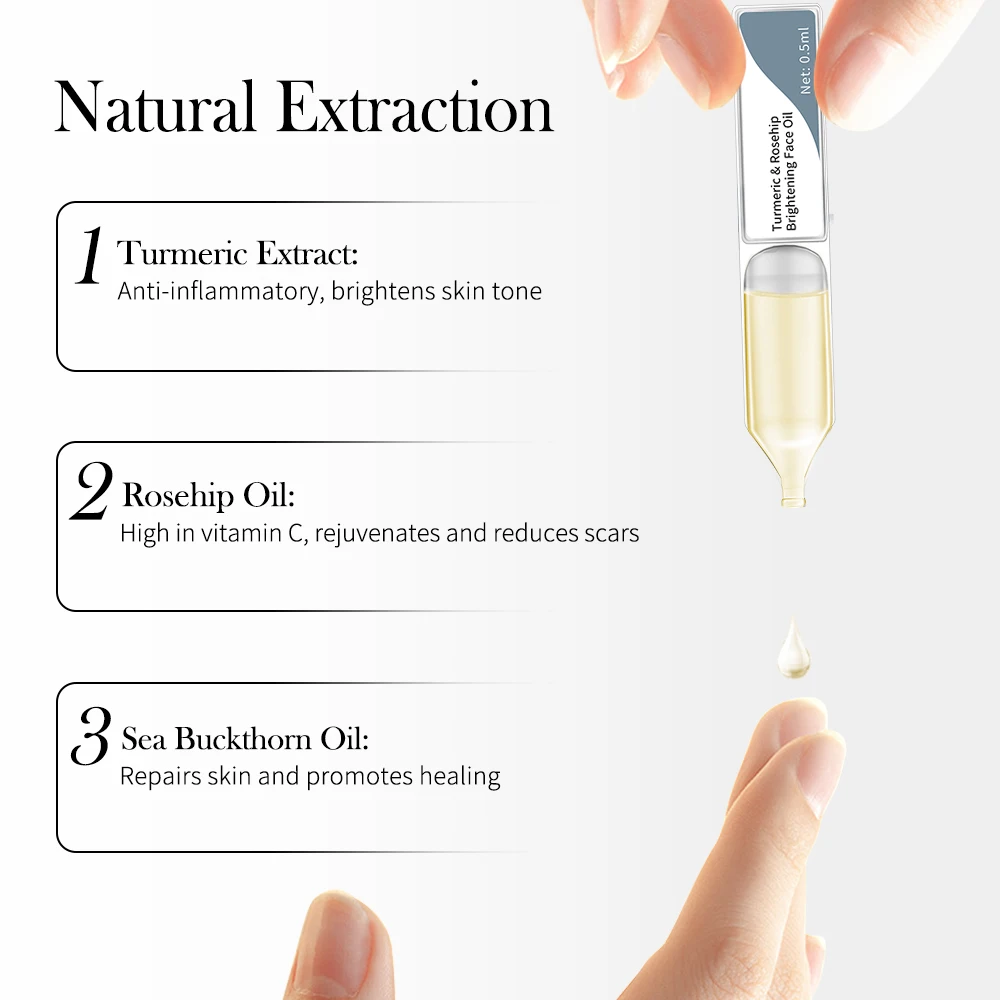 Turmeric & Rosehip Brightening Face Oil Serum Ampoules for Dullness and Inflammation and Hyperpigmentation