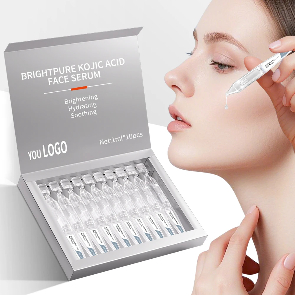 GMPC Factory Kojic Acid Face Serum Dark Spot Fading Brightening Paraben Free Hydrating Sun Damaged Skin MoCRA Ready