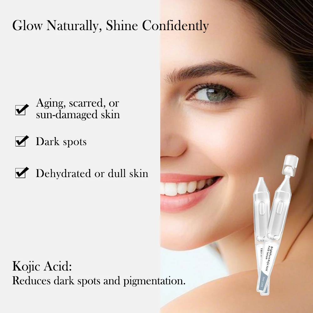 GMPC Factory Kojic Acid Face Serum Dark Spot Fading Brightening Paraben Free Hydrating Sun Damaged Skin MoCRA Ready