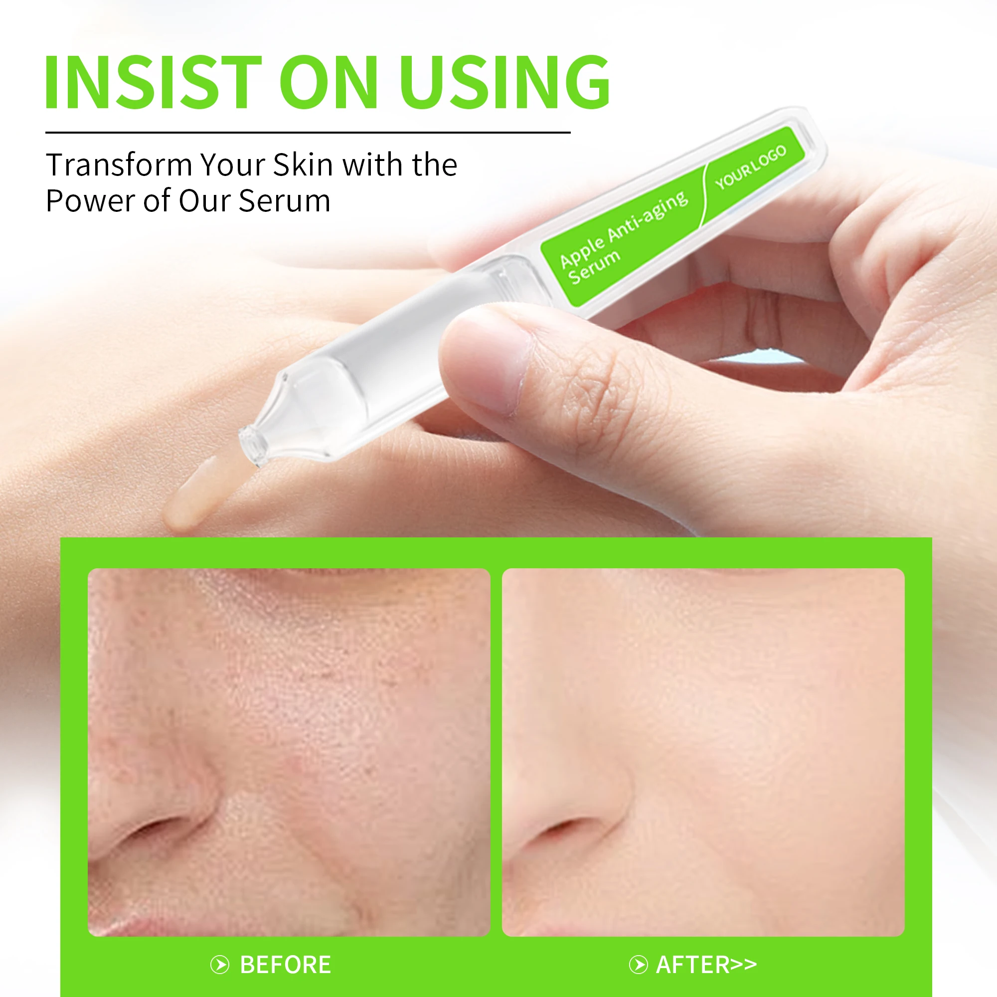 OEM/ODM Wholesale Apple Anti Aging Face Serum Liquid with Collagen Lifting for Fine Lines Wrinkles Skincare Travel Size Oil-Free