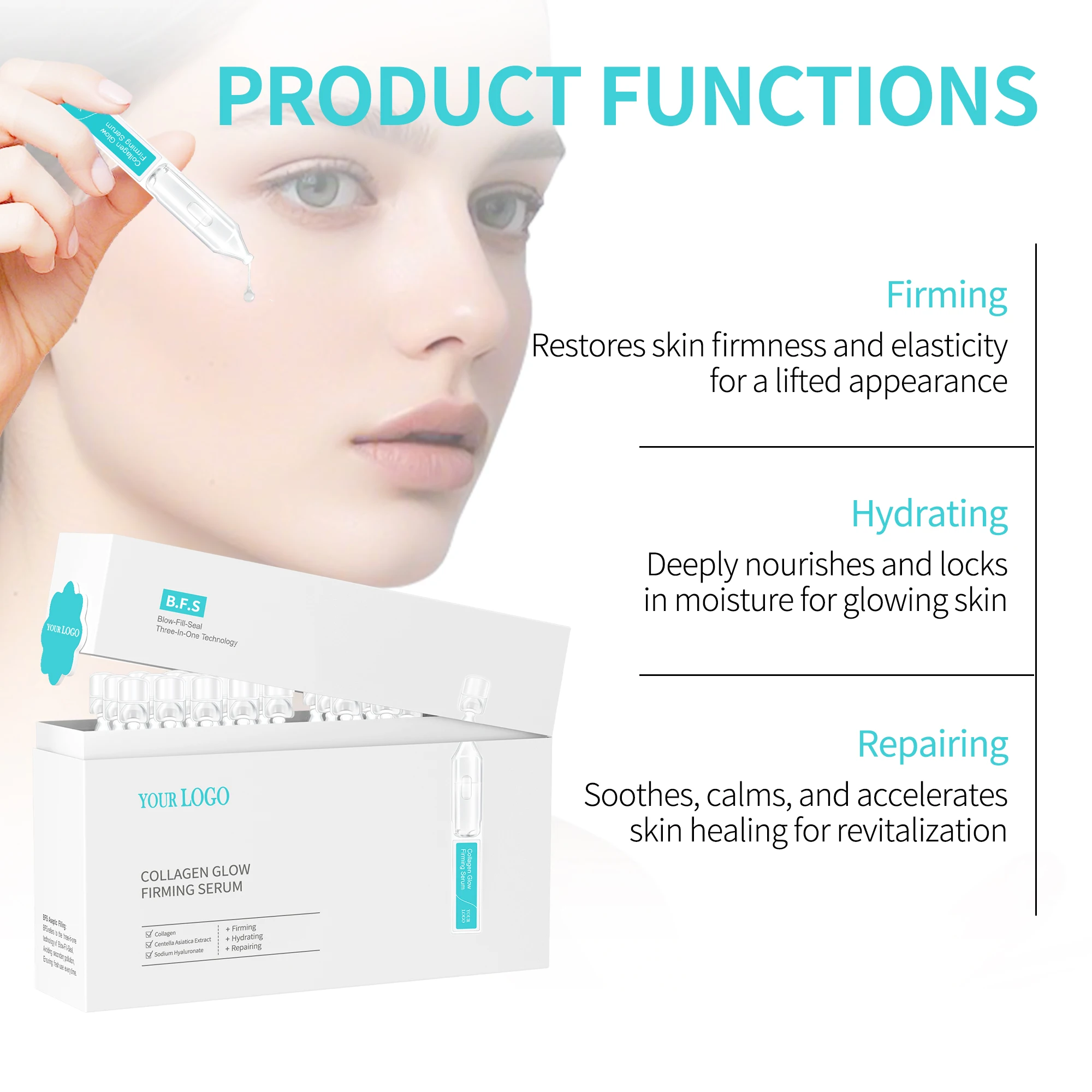 GMPC Factory Vegan Collagen Cica Firming Anti Aging Capsule Face Serum Fragrance Free Fine Lines OEM MoCRA Ready