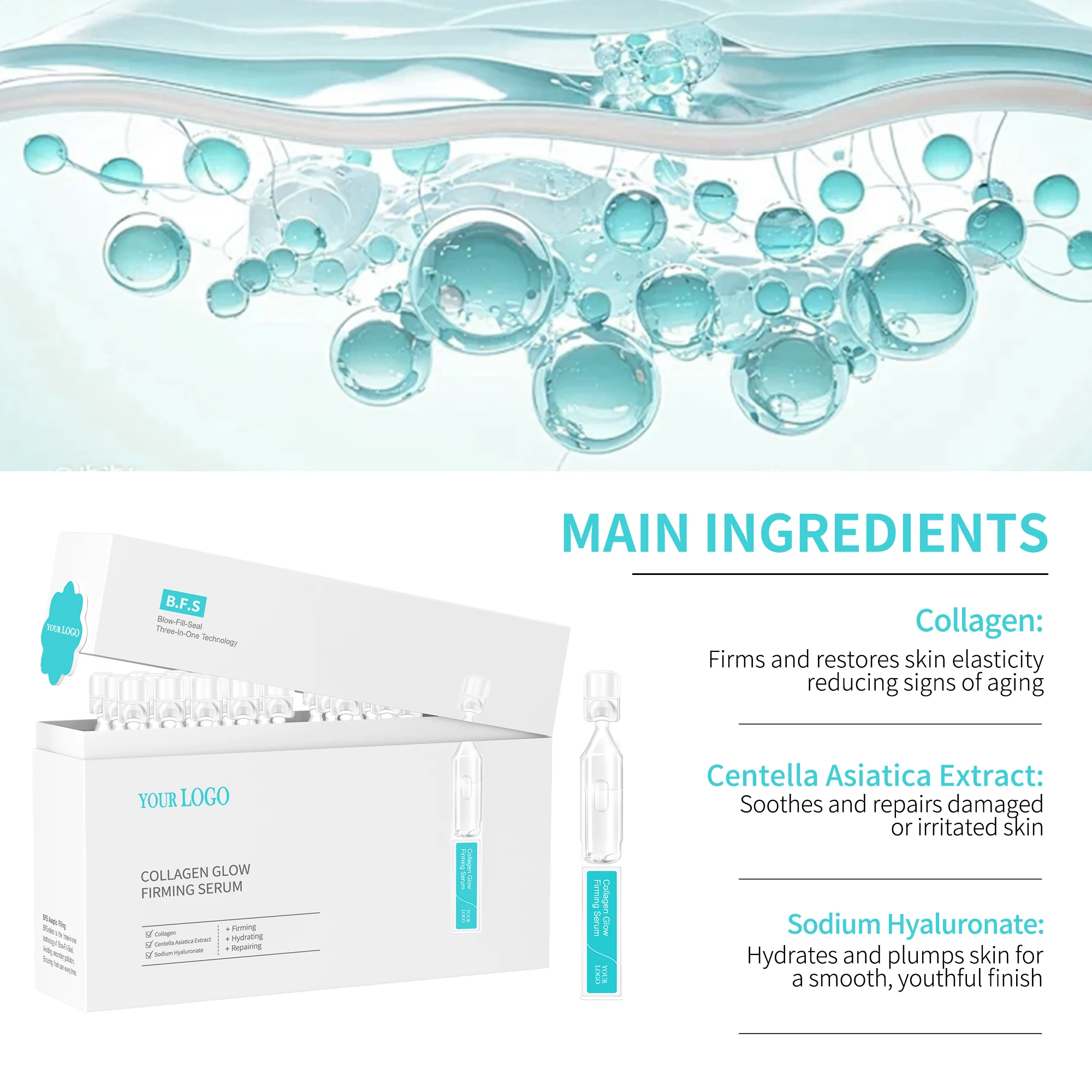 GMPC Factory Vegan Collagen Cica Firming Anti Aging Capsule Face Serum Fragrance Free Fine Lines OEM MoCRA Ready