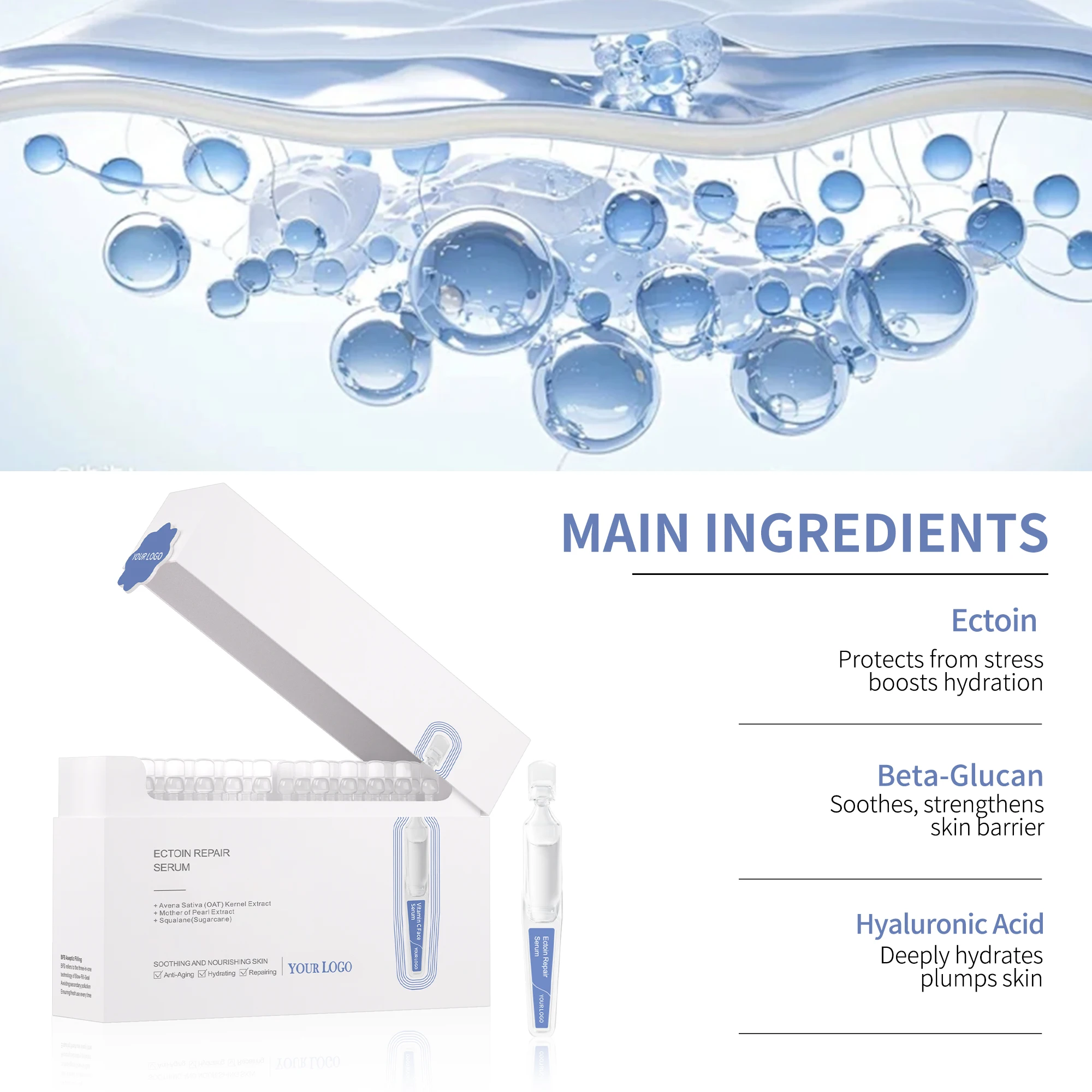 Wholesale Ectoin Skin Barrier Repairing Facial Serum Capsules with Beta-Glucan Calming for Sensitivity or Irritation