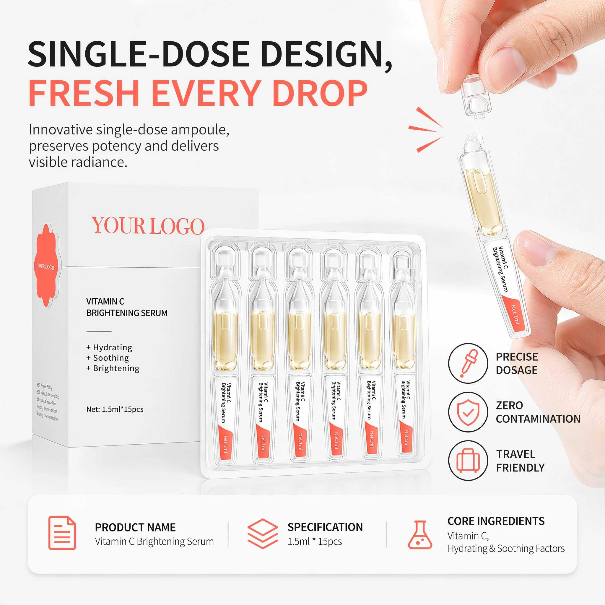 GMPC Factory Vitamin C E Hyaluronic Acid Anti-Aging Face Serum Brightening Dark Spot Care Formula Contract Manufacturing MoCRA