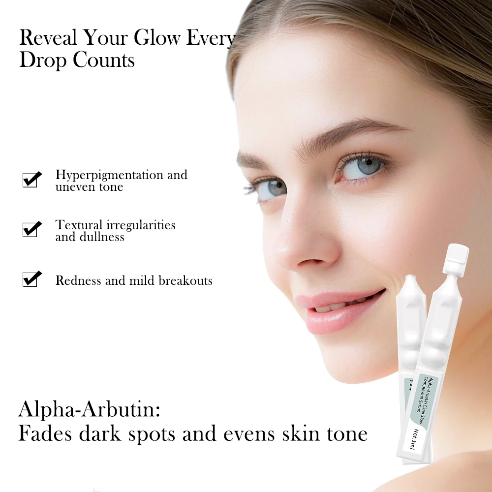 Premium Alpha-Arbutin ClearGlow Complexion Face Serum with Lactic Acid Exfoliating for Redness and Mild Breakouts