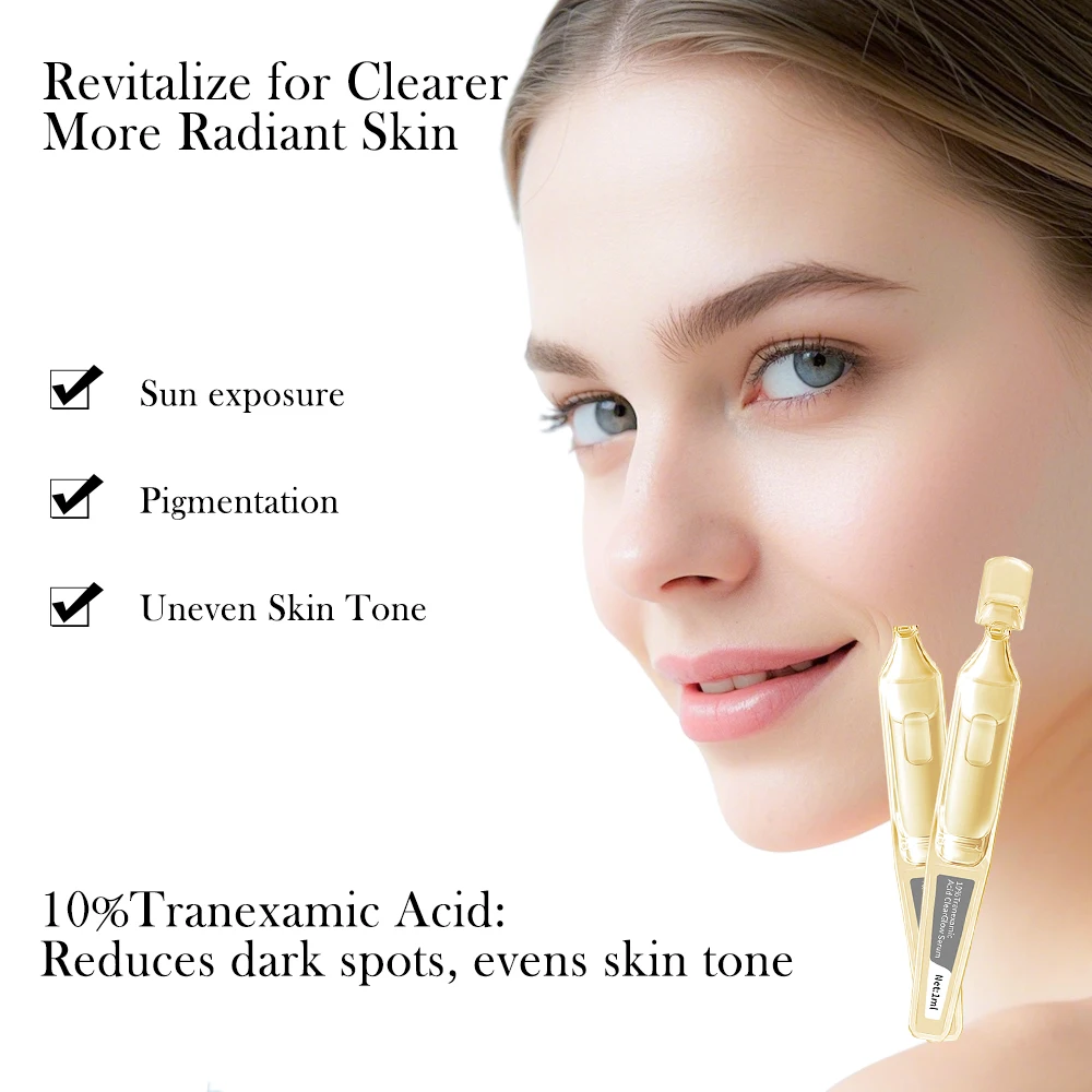 GMPC Factory 10% Tranexamic Acid ClearGlow Brightening Face Serum Hyaluronic Acid Hydrating Sun Exposure Care MoCRA Ready