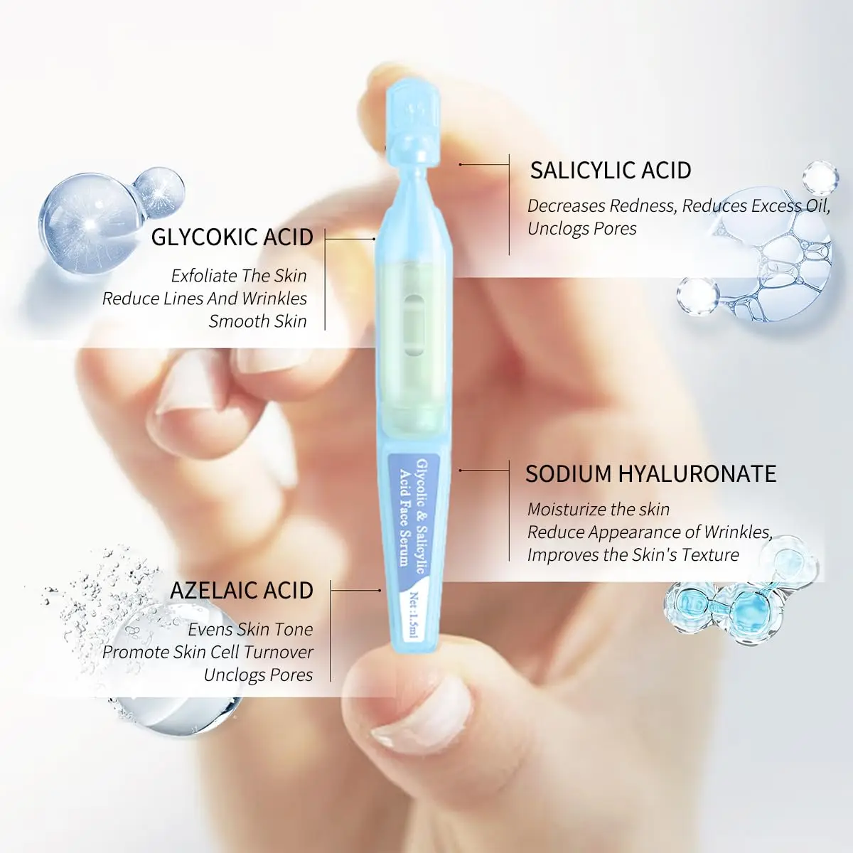AHA BHA Exfoliating Facial Serum Capsules Salicylic Acid for Hydrating Smoothing Anti-Aging Skin Care Paraben-Free OEM/ODM