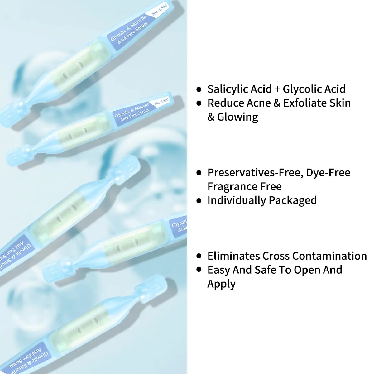 AHA BHA Exfoliating Facial Serum Capsules Salicylic Acid for Hydrating Smoothing Anti-Aging Skin Care Paraben-Free OEM/ODM