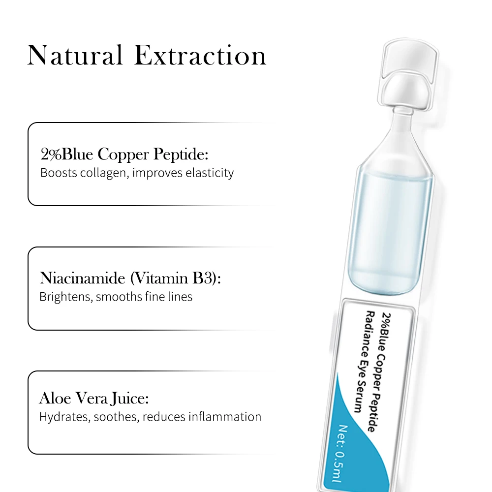 2% Blue Copper Peptide Radiance Anti-Aging Eye Serum Niacinamide Brightening Aloe Vera Hydrating Fine Wrinkles for All Skin