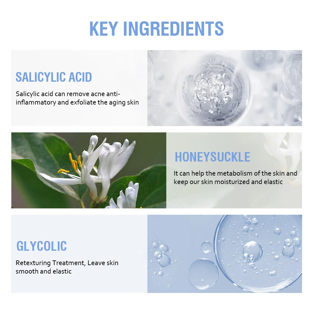 OEM ODM Skin Care Facial Exfoliating Pores Shrinking Oil Control Acne Mandelic Glycolic Salicylic Acid Ampoule Serum