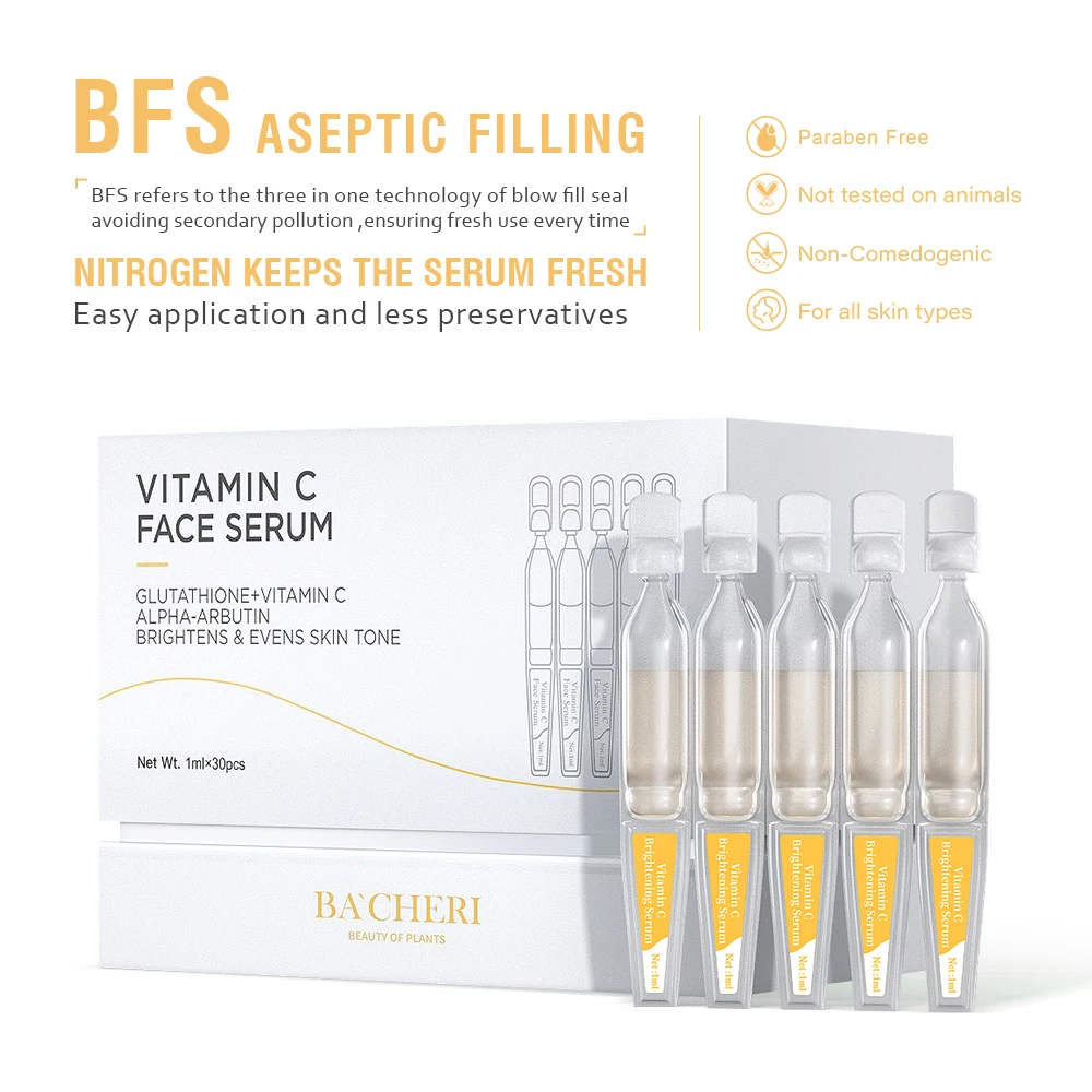 Kongrong OEM Custom BFS Safe Skincare Whitening Brightening Vitamin C Dark Spot Freckle Arbutin Face Care Facial Ampoules Serum